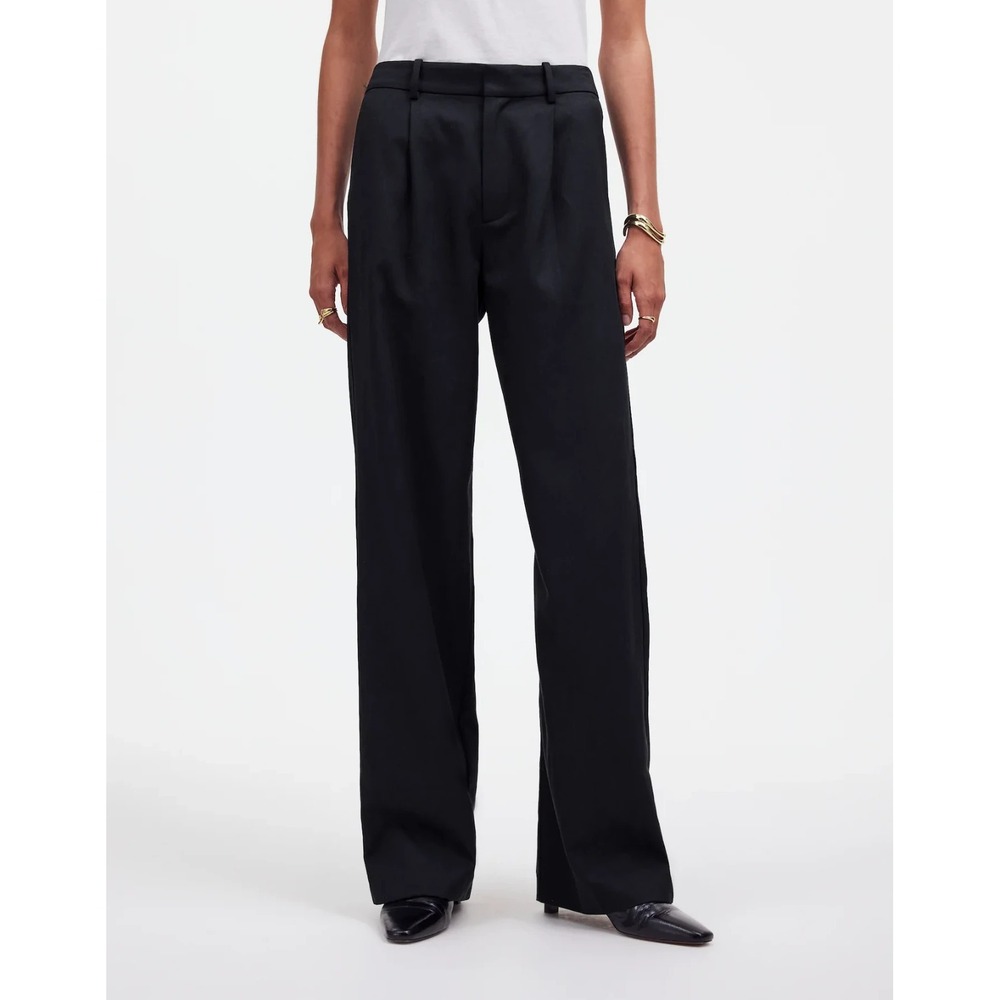 Madewell The Slouchy Straight Pant Women's 6 Black Pleated Drapey Twill NWT $118